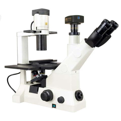 Ultra Fast USB 3.0 Digital Inverted Microscope With 400X Magnification, 5MP Trinocular System, 10X wide field eyepieces on lab stand