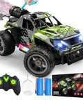 1:18 Scale RC Monster Truck For Kids 4 To 12 All Terrain Off Road Remote Control Car With LED Lights And Spray Fog 2.4GHz Fast Response Graffiti Jeep Toy Gift For Boys, showing graffiti design, controller, and accessories