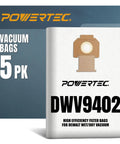Replacement Fleece Filter Bags For DeWalt Dust Extractors Self Cleaning 5 Pack Compatible With DWV9402 packaging