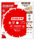 Kickass 12 Inch Wood Cutting Combo Saw Blade Featuring 60 Sharp Teeth 1 Inch Arbor packaging with specifications and blade design.