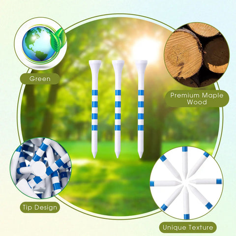Bulk 1000 Wooden Golf Tees Three And One Quarter Inch Bamboo Tees White Blue Lines Set For Practice And Training
