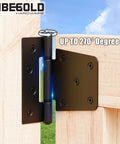 Heavy Duty Gate Hinges Black Iron T Strap Hinges for Barn Doors and Fences 2 Pack installed on wooden gate showing 270° rotation