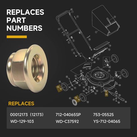 Two Pack 3/8 16 Hex Flange Nylon Lock Nuts Replacement For 712 04065 Compatible With MTD Cub Cadet showing hex nut and part numbers.