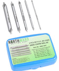 Long Series Center Drill Set HSS M2, 5 Pc 3/64 to 3/16 Inch, 4 Inch Length, Right Hand 60 Degree Tips, with Plastic Case