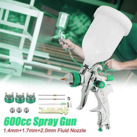 Pro Level Gravity Feed Hvlp Paint Spray Gun With 600 Ml Cup And Quick Swap Nozzles for detailed painting and upholstery work.