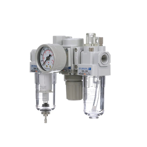 Dual Air System One Quarter Inch NPT With Air Filter Regulator Lubricator And Free Air Port with gauge and poly bowl