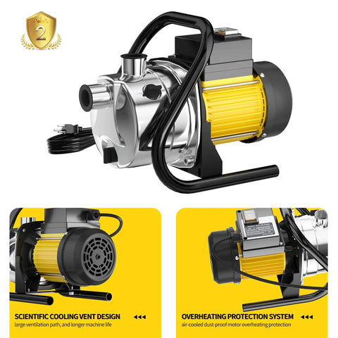 Heavy Duty 1.6HP Electric Water Transfer Pump 110V Shallow Well Pressure Booster with cooling vent design and overheating protection.