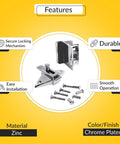 Built Tight Slick Chrome Slide Latch and Keeper Set Hella Durable Surface Mount Hardware features zinc material and chrome finish.