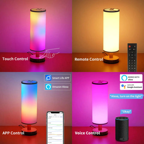Smart RGB Table Lamp With Dimmable Warm To Cool White Light Remote And App Control Alexa Compatible Nightstand Lamp