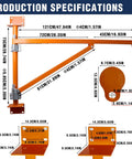 Heavy Duty Wall Mount Jib Crane With 660 Lb Capacity And 121 Cm Reach All Steel Construction Electric Hoist Holder dimensions