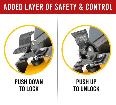 Locking mechanism of Four Pack Heavy Duty ISO Shipping Container Caster Wheels 6600 Lbs Per Wheel, 7.75 Inch Diameter.