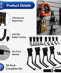 Heavy Duty Garage Slatwall Hooks Set 20 Piece Multi Size Hook Assortment for organizing tools and cords on a slatwall
