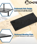 Heavy Duty Black Mending Plate For Wood Furniture Repair And Rock Solid Metal Brace Bracket With Rust Proof Finish And No Sweat Screw Set For Heavy Load Bearing Projects on wood with countersunk screws.