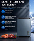 7.0 Cu Ft Compact Chest Freezer Energy Efficient Low Noise Cold Storage With Slick Rolling Basket Freestanding Food Preserver Go Hard On Freshness For Small Apartments Built Different with fresh salmon and beef.
