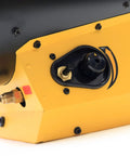 Heavy Duty 125k BTU Propane Forced Air Heater tank connection and control knob for adjustable settings.
