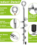 18 Inch Ground Anchors Screw In Heavy Duty Earth Auger Stakes Kit with spiral blade and detachable eyelets details