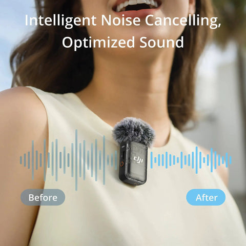 Model wearing Wireless Lavalier Mic Kit With 2 Transmitters And 1 Receiver Charging Case Noise Canceling 820 Ft Range Plug And Play