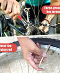 No Sweat Road Warrior Bike Repair Kit featuring three-pronged hex wrench and metal tire prying rod for bike maintenance.