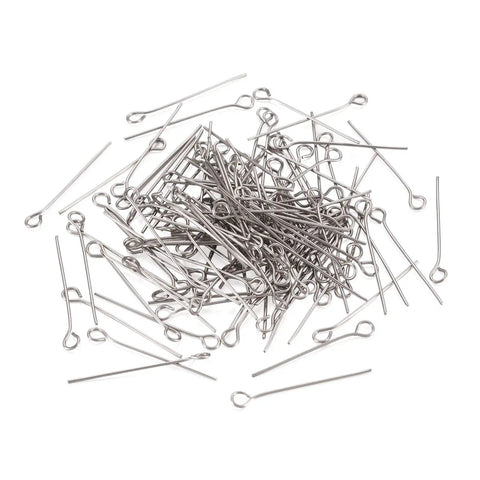 Stainless Steel Open Eye Pins With Loop For Beading And Jewelry Making 26mm Long 0.6mm Thick 24 Gauge Eye Pins 2mm Hole Compatible 1000 Pack Durable Hypoallergenic Jewelry Findings For Necklaces And Bracelets, pile view
