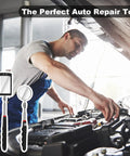 Mechanic using the Six Piece Telescoping Inspection Mirror Set for Cars and Under Vehicle Checks in engine repair.