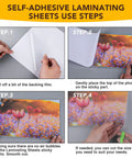 Demonstration of Self Adhesive Laminating Sheets Pack Of 25 9 By 12 Inch Clear Waterproof Laminate Sheets Protect Documents And Photos Without A Laminator Includes Squeegee No Heat Needed Super Easy To Use For Home Office in four steps.