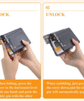 Hands operating 10 Hole Punch Binding Machine For Planners With 10 Color Binder Rings in lock and unlock positions, black.