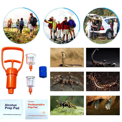 Snake Bite Kit And Bee Sting Kit For Outdoor First Aid Venom Extractor Suction Pump Bite And Sting Care For Hiking Backpacking And Camping Includes Orange CPR Face Shield