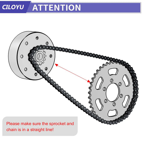 Diagram showing 35 Roller Chain 140 Links Mini Bike Chain Tensioner Replacement installation on sprocket and chain
