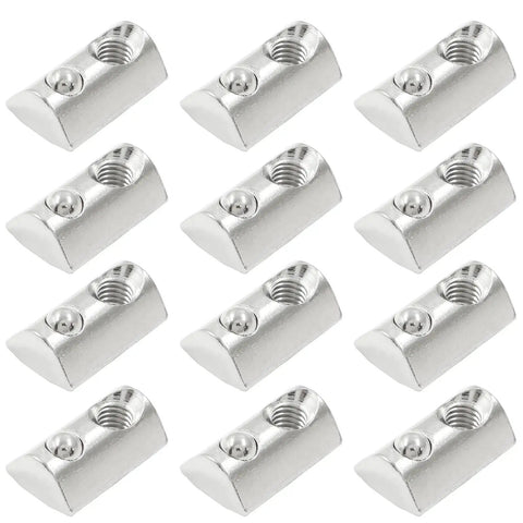 30 Pcs M6 Half Round Spring T Nuts For 4040 Aluminum Extrusion Profiles, Carbon Steel With Nickel Plating, European 40 Series