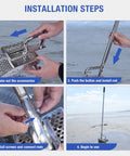 Installation steps for Stainless Steel Sand Scoop For Metal Detecting Adjustable Handheld Treasure Hunter Shovel with pole.
