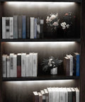 Under Cabinet LED Lighting Kit For Kitchens And Shelves With 6 x 12 Inch Rigid Light Strips, illuminating books on shelves