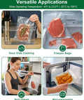 Heavy Duty Food Saver Vacuum Bags 11 Inch Wide Roll 16 Feet Long Custom Size 3 Pack For Freezer Storage Kitchen Must Have Sous Vide And Microwave Safe BPA Free Pb Free Phthalate Free Food Safe Materials demonstrating versatile applications including sous vide and microwaving.