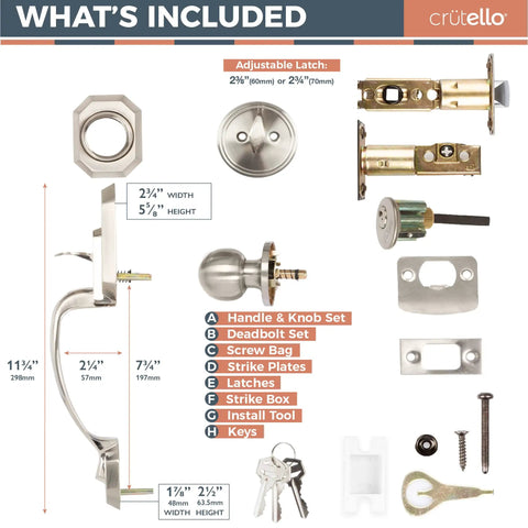 Classic Satin Nickel Exterior Handleset With Single Cylinder Deadbolt Door Handle And Knob Front Door Locks Heritage Style Entry Set.