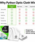 Why Python Optic Cloth Wins comparison showing Premium OLED Cleaning Cloth For High End Screens 12 X 16 Inches Ultra Soft 0.5 Denier Microfiber With Split Fiber Technology That Lifts Fingerprints Dust And Oils Without Scratching Safe For Anti Glare Coatings.