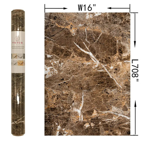 Peel And Stick Brown Marble Contact Paper For Countertops And Shelves, Waterproof And Oil Proof, 16 X 354 Inches
