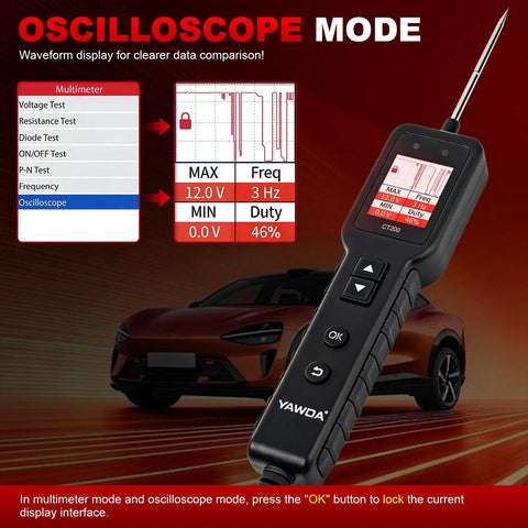 Circuit Probe Kit Pro Grade With 1.8 Inch Color TFT Display For 0 To 80V Automotive Electrical Systems Quick Short Finder Breaker Detector Component Activated Tests And Multimeter Mode With Four Diagnostic Functions DC Voltage AC Voltage Resistance Diode, oscilloscope mode