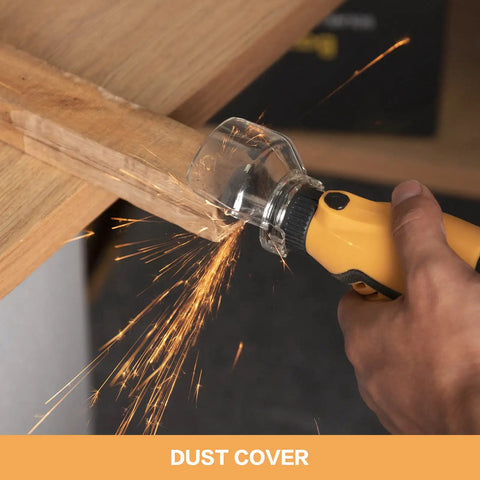 Powerful Rotary Tool Kit With 6 Variable Speeds From 10000 To 35000 RPM grinding wood with LED display and flex shaft.