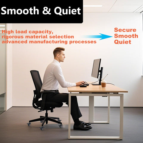 Man sitting in an office chair with Heavy Duty 2 Inch Universal Locking Office Chair Casters 5 Pack With Brake.