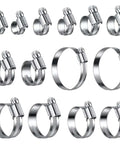 Beefy Heavy Duty Hose Clamp Kit 5/16 to 2 3/4 Inches 8 to 70mm SAE Standard 304 Stainless Steel Clamps arranged in rows