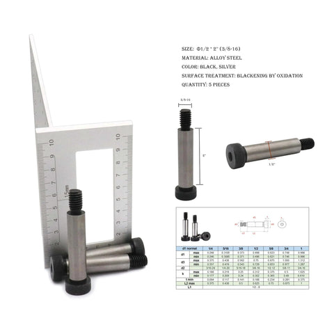 Beefy Heavy-Duty Alloy Steel Shoulder Bolts Set For Tough Applications, 1/2 Inch Diameter, 2 Inch Length, 3/8-16 Threads, 5 Pack