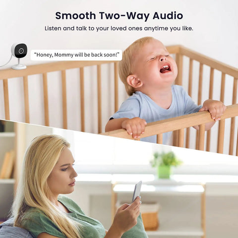 Upgrade 2K WiFi Indoor Security Camera With Remote Control For Baby, Pets And Elder Home Monitoring, features two-way audio