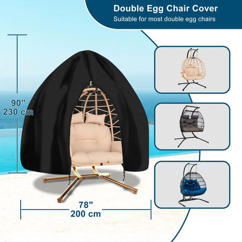 Heavy Duty Black Outdoor Egg Chair Cover 90x78 Inches With Full Zipper Dustproof And Tear Resistant Protection For Hanging Egg Chairs