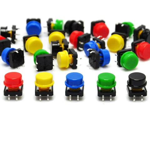 Multicolored 12x12x7.3mm Tactile Push Button Momentary SMD PCB Switches With Color Cap for Arduino Pack Of 25