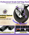 All-In-One Golf Bag Storage Organizer On Wheels, 3-Tier Stand For Home Garage Club Shed Or Basement, close-up of swivel caster