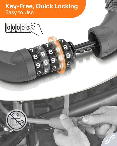 Keyless 5 Digit Bike Lock For Bikes Motorcycles Scooters And Gates With High Security Combination Dial Colorful Display, gray