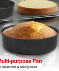 Air Fryer Bake Kit For 6.5 Qt And 8 Qt Foodi Pressure Cooker Includes Multi Purpose Pan Crisper Pan And Loaf Pan Dishwasher Safe Accessories For Casseroles Cakes Pizzas And Veggies showing baked cake in multipurpose pan