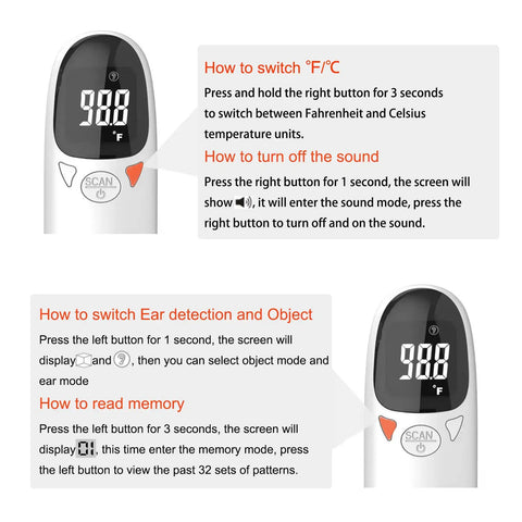 Non Contact Pet Ear Thermometer For Cats And Dogs Infrared Quick Temp Read In One Second Safe And Gentle For Stress Free No Fuss At Home Vet Checks No Contact Reading White Finish, white digital display and button controls