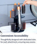 Dyson Airwrap Curling Iron Holder And Attachment Organizer Space Saving Desktop Or Wall Mount Rack with six attachments