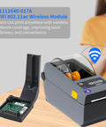 Top Shelf Wifi 802.11ac Wireless Network Module For Zebra Zd411 Zd611 Thermal Desktop Printers on a desk next to printer.