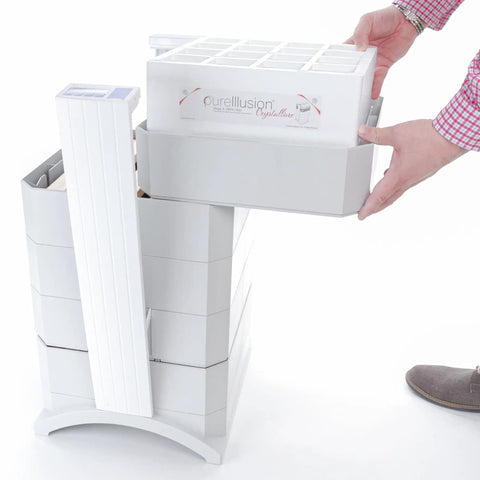 Person installing NASA Grade True HEPA Filter For IQAir HealthPro Series Air Purifier Ultra Premium Genuine Crystalline Filter.